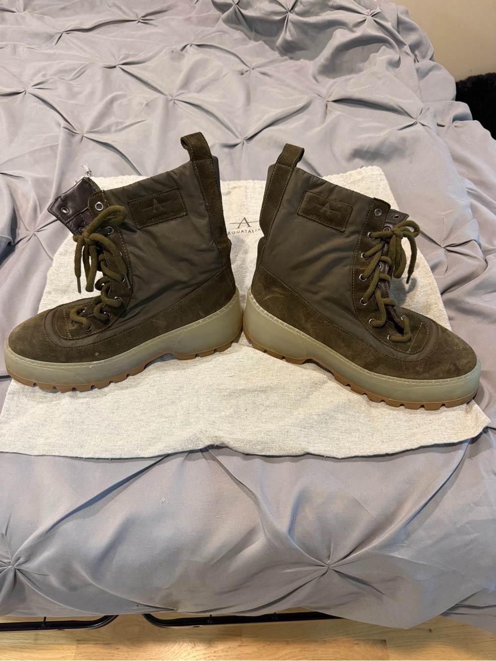 Aquatalia suede leather Olive Green Lace-Up Platform Boots
